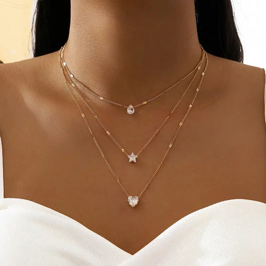 Multilayer zirconia necklace with star pendant
